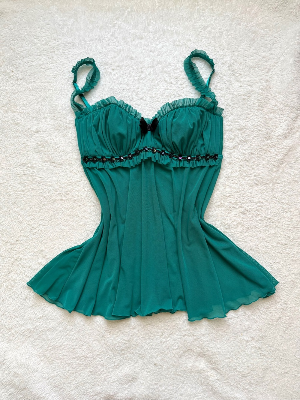 Teal Ruffled Chiffon Women's Camisole Top